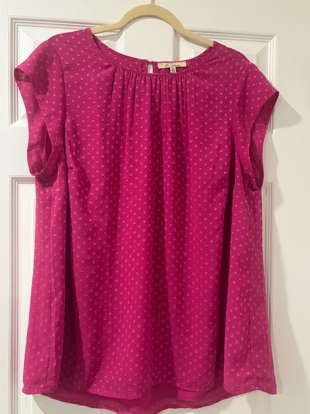 Cap-Sleeve Dot-Print Blouse in Magenta